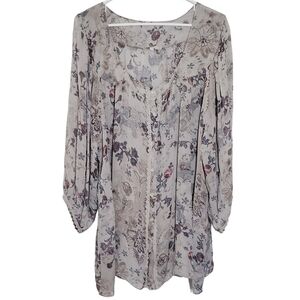 Floral Long-Sleeve Boho Blouse Tunic in Cream